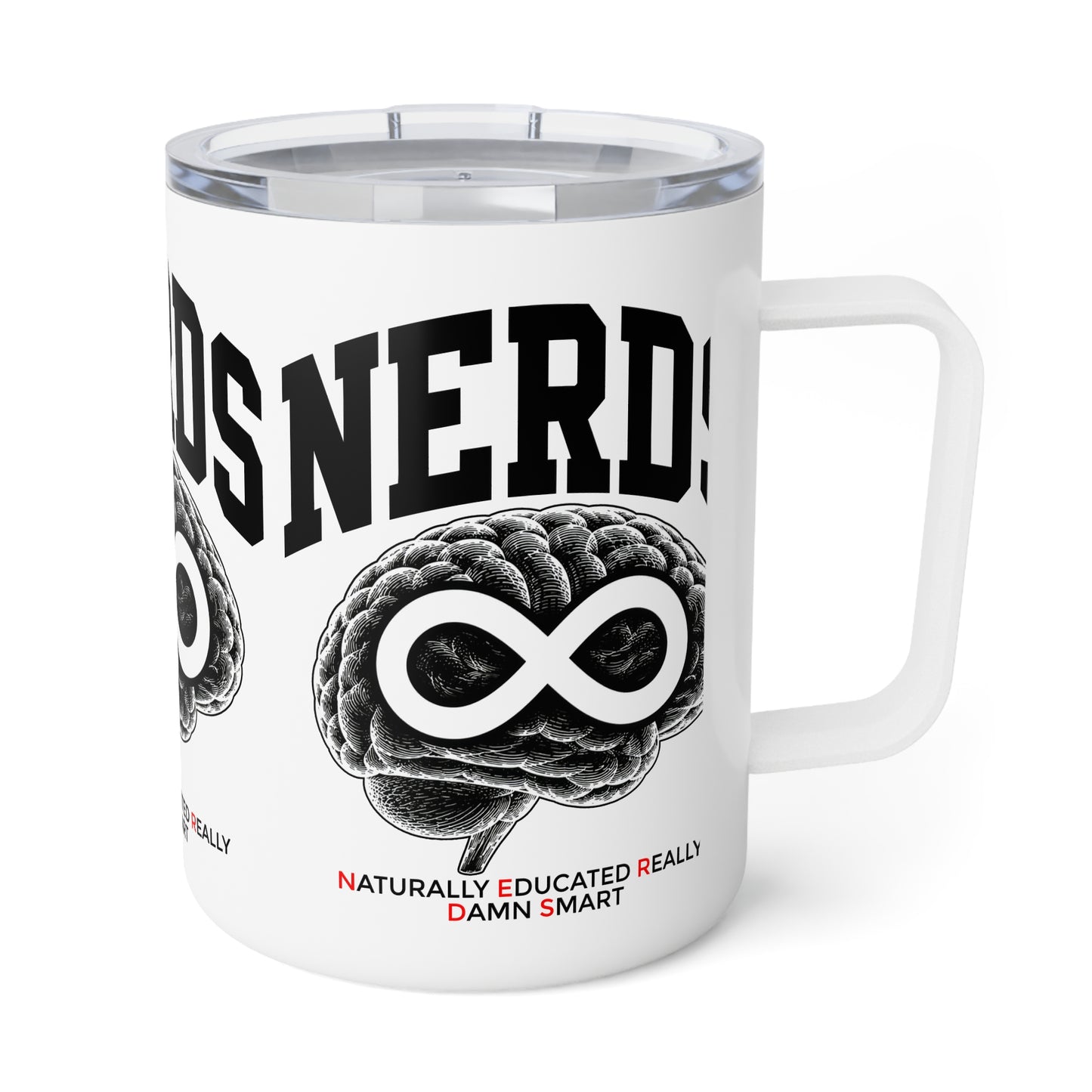 Insulated Coffee Mug — "NERDS" Brain Infinity Design | Funny Smart Teacher Gift