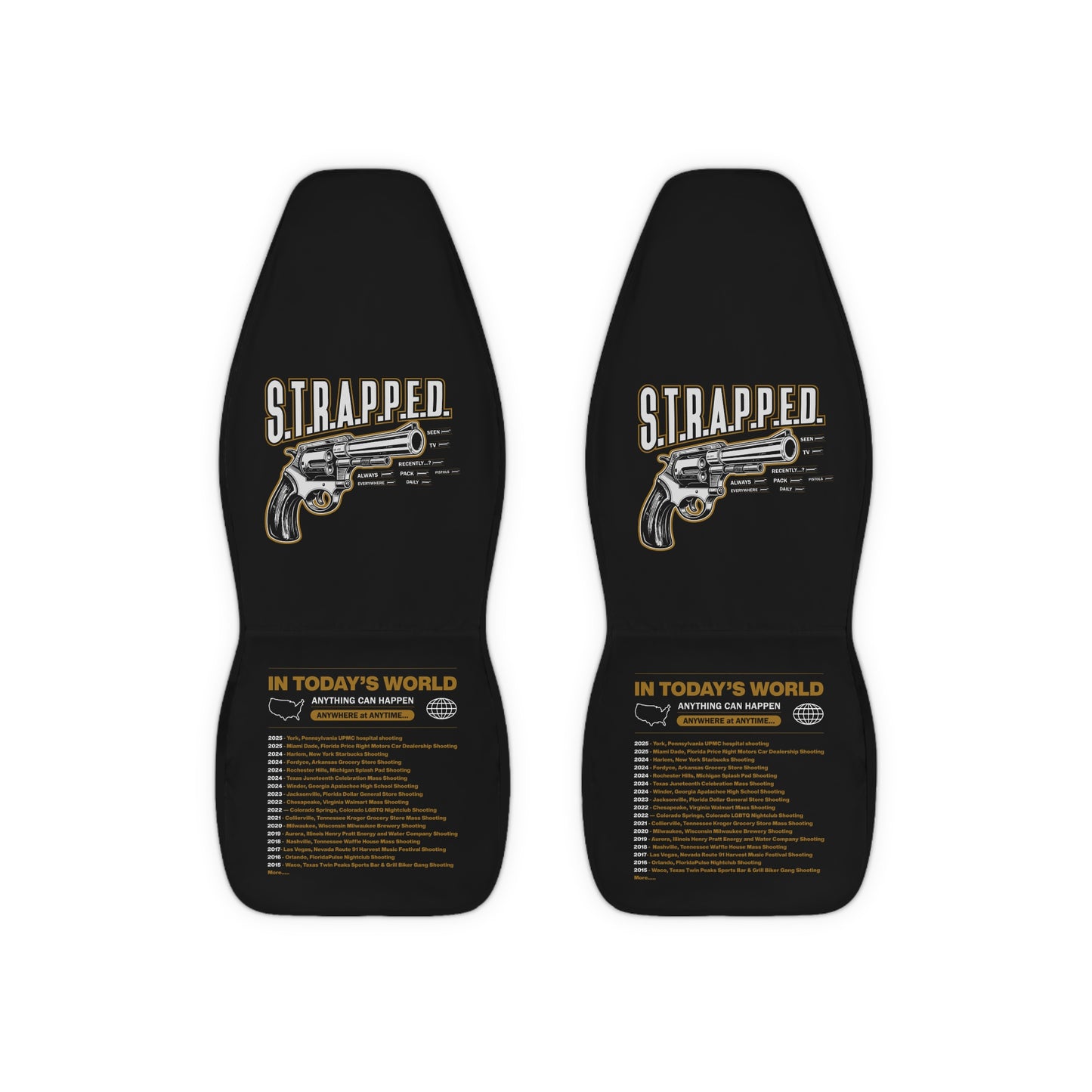Car Seat Covers — 'S.T.R.A.P.P.E.D.' Revolver Graphic Polyester Protectors