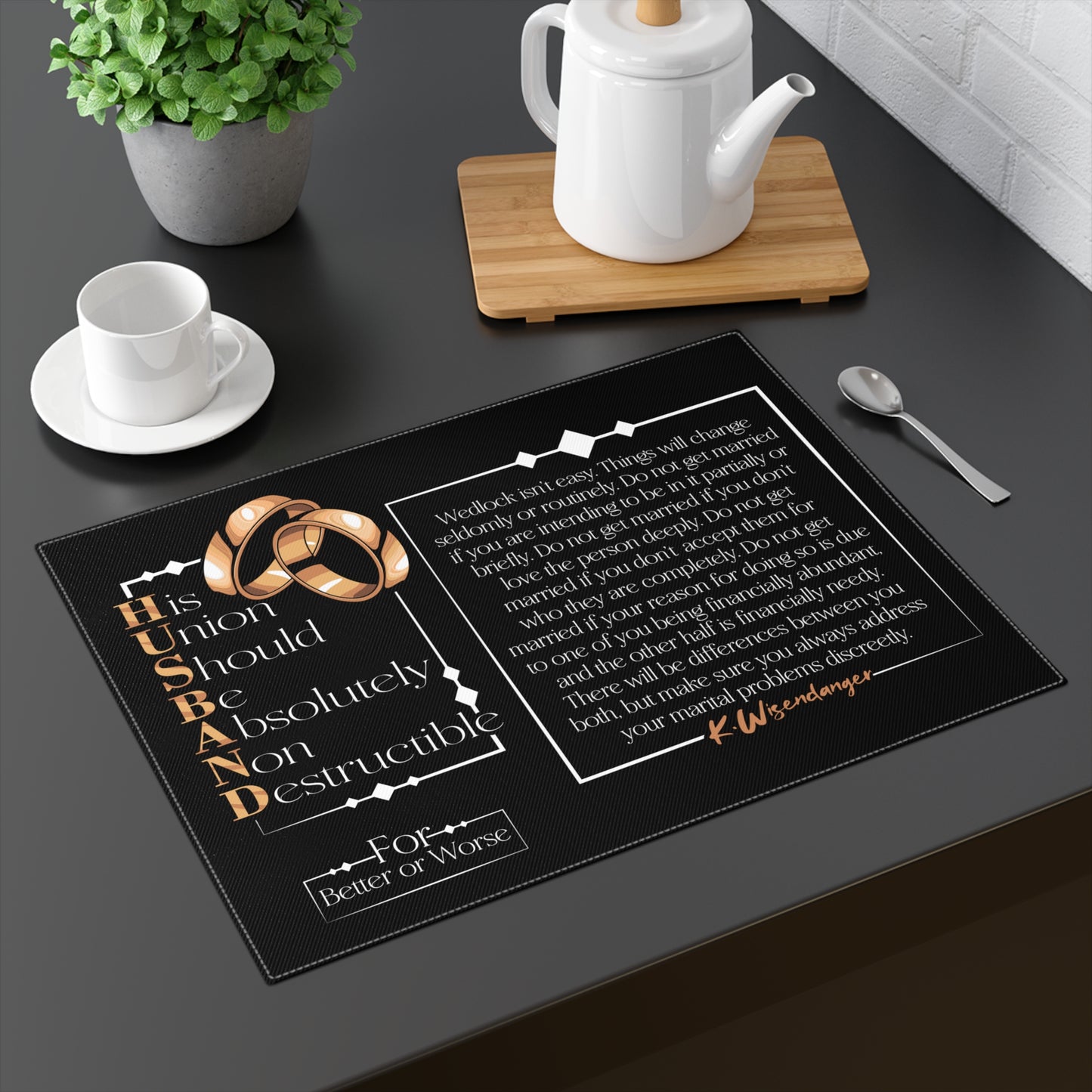 Wedding Vows Placemat — "His Union Should Be Absolutely Non-Destructible" Quote