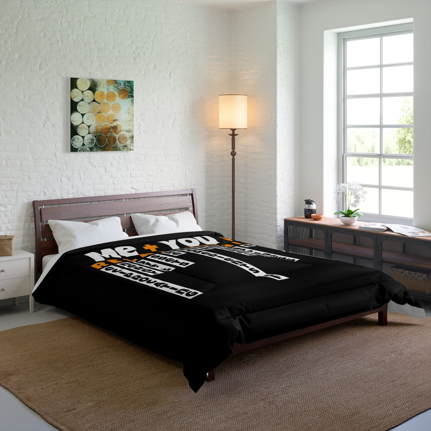 Cozy Relationship Comforter, Black Comforter for Couples, Love Themed Bedding, Valentine’s Day Gift, Romantic Bedroom Decor