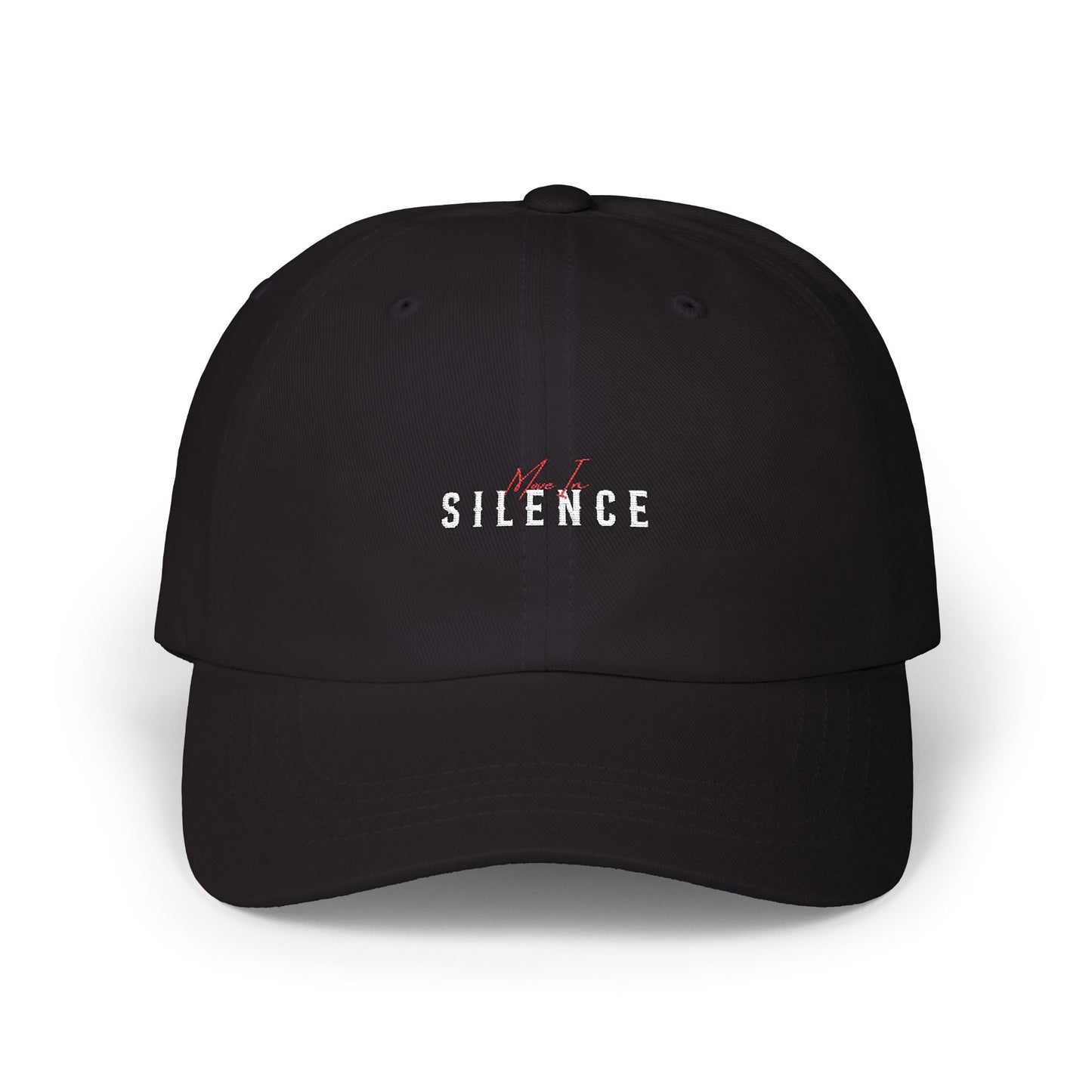 Move In S.I.L.E.N.C.E. Trendy Dad Cap with 'Silence' Text, Relaxed Style, Perfect for Casual Outfits, Gifts for Fathers, Birthdays, Everyday Wear