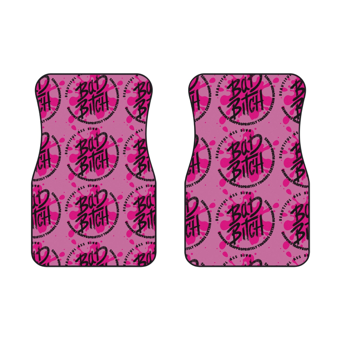 Car Mats — Pink "Bad Bitch" Patterned Front Floor Mats
