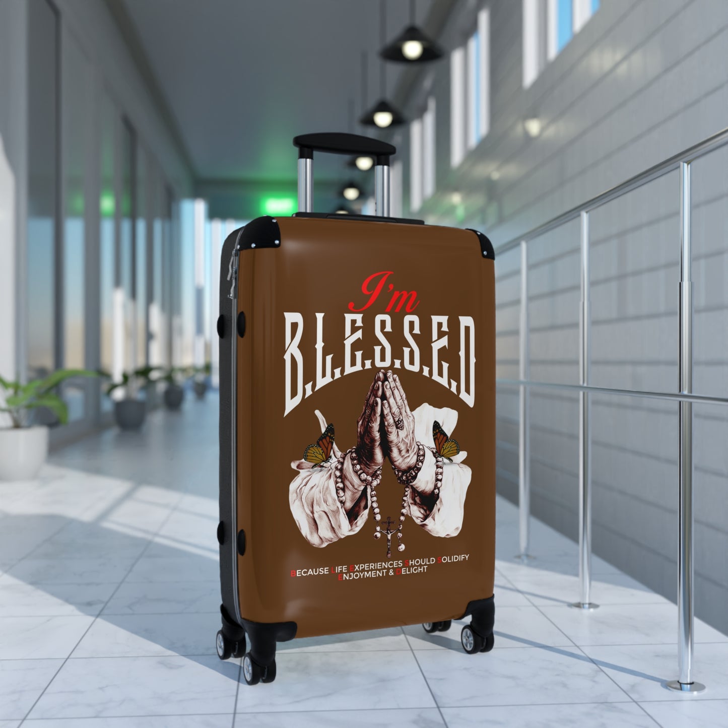 Blessed Suitcase - Travel Luggage, Inspirational Bag, Unique Gift for Travelers, Blessed Quote Design, Airport Ready