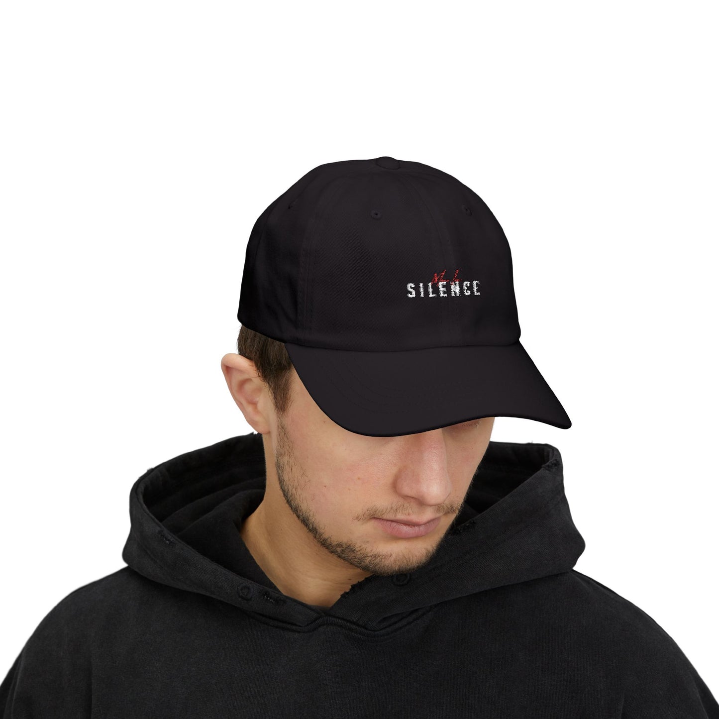 Move In S.I.L.E.N.C.E. Trendy Dad Cap with 'Silence' Text, Relaxed Style, Perfect for Casual Outfits, Gifts for Fathers, Birthdays, Everyday Wear